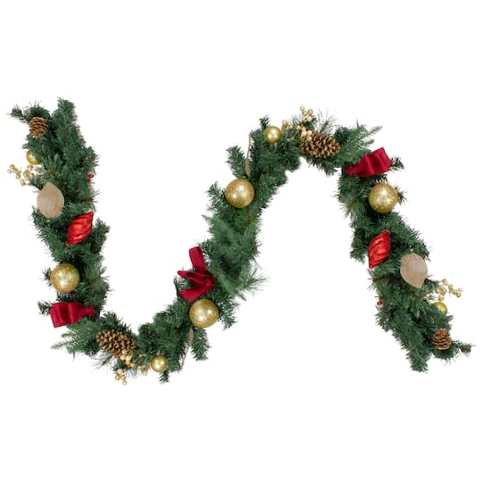 6ft. Red & Gold Pre-Decorated Ornaments & Pinecones Garland